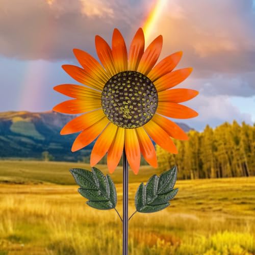 Venniy Sunflower Wind Spinner,Garden Windmills and Spinners for Yard,Metal Flowers for Outside,Metal Kinetic Wind Sculptures, 12.8 * 57 Inches