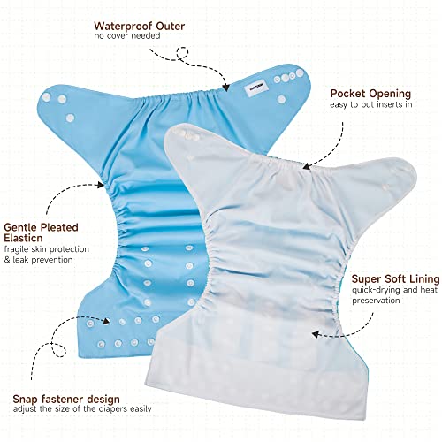 image for WARMTOBABY 6 Pack with 8 Inserts Baby Cloth Diapers Washable Covers Re