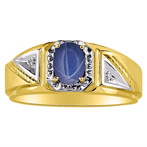 Imagen de Juego de anillos de zafiro y diamante de estrella azul en oro amarillo de 14 K o blanco de 14 K