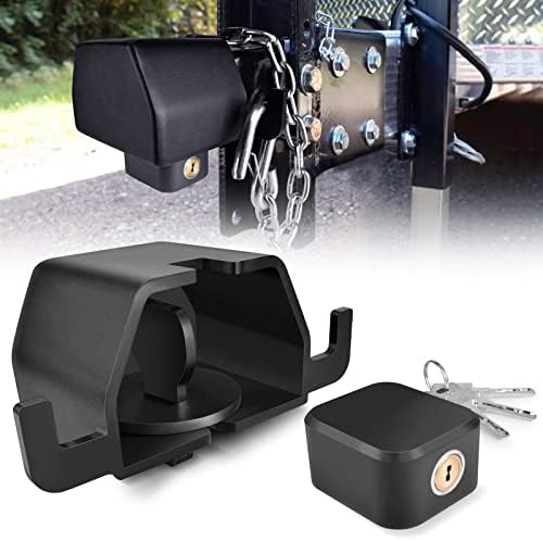 NenNicht Trailer Lock Fits 2 5/16-Inch Couplers, [2023 New Patented Design] Anti Theft Heavy-Duty Steel Trailer Hitch Locks, Trailer Coupler Lock with a Hook for Secures Safety Chains (Black)
