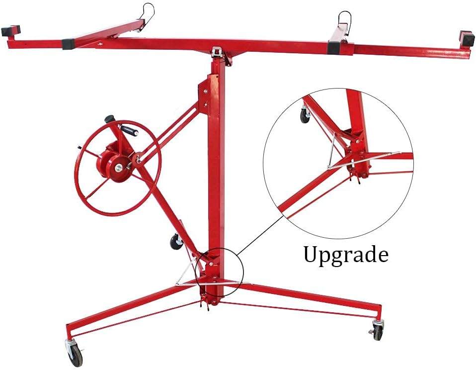 PMSW 11 Drywall Lift Rolling Panel Hoist Jack Lifter Construction Tools with Adjustable Telescopic Arm Lockable Caster Wheel, 150 lbs - - 