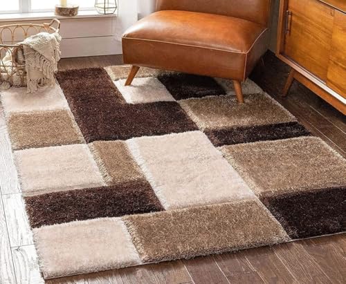 Image of A R Creations Rectangular Cotton Rug 1.5 Inch High Pile Soft Floor Mat Modern Handwoven Carpet for Living Room Bedroom & Home Decoration Size 3X6 Feet Coffe Box