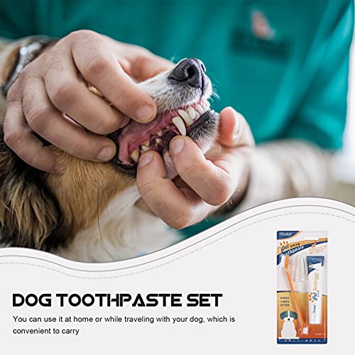 POPETPOP Kit de 2 conjuntos de pasta de dente para cães e gatos, kit de cuidados dentários com escov