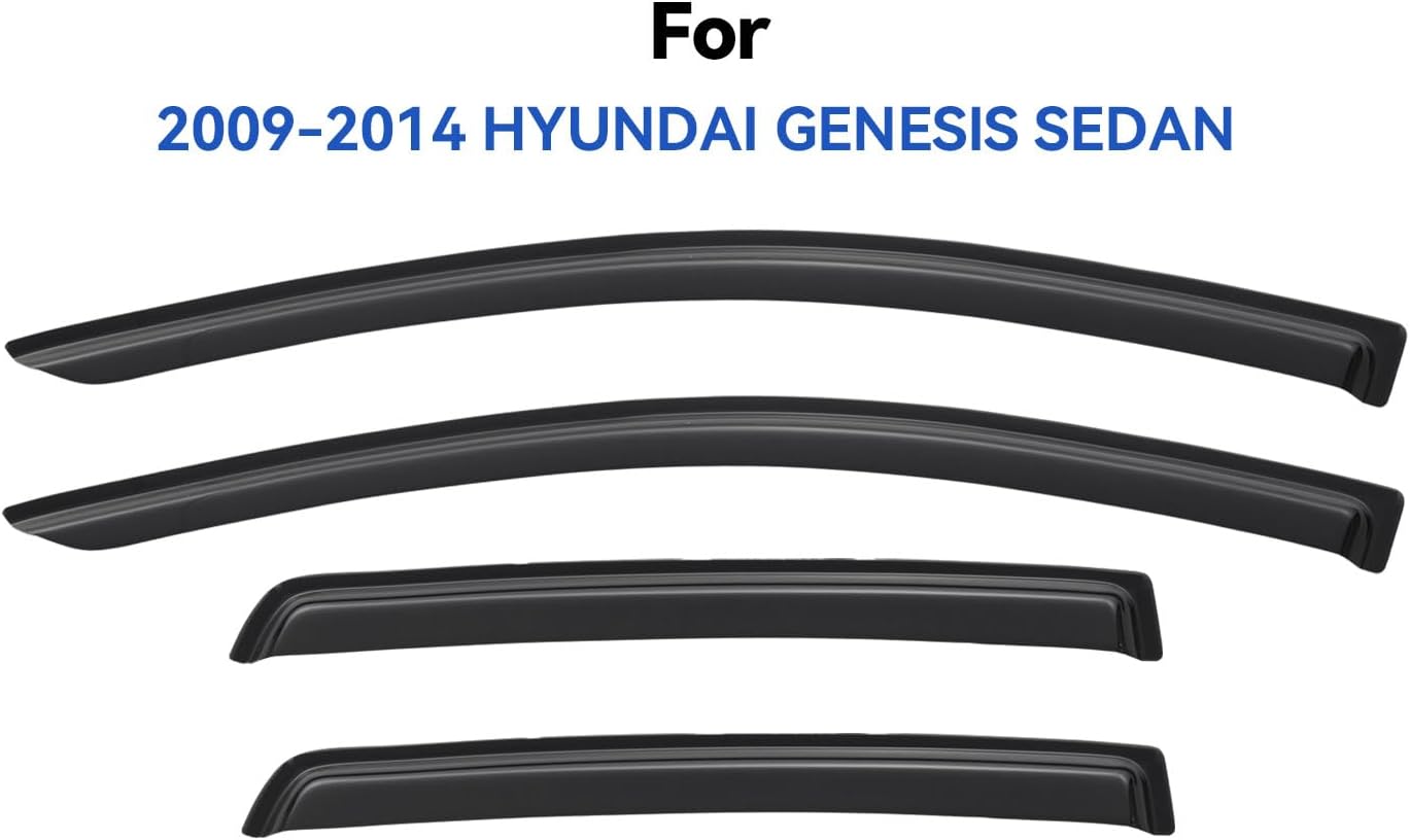window visors rain guards for 2009-2014 hyundai genesis sedan, out-channel window vent wind deflectors visors shades for 09-14 hyundai genesis