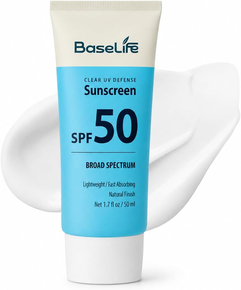 Protector solar facial BaseLife Clear UV Defense SPF50 Acabado invisible
