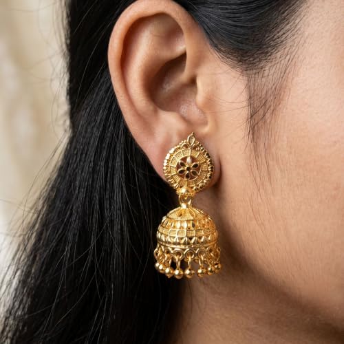 Image of Gold Plated Bridal Choker Necklace Set with Jumka Earring for Women with Earrings