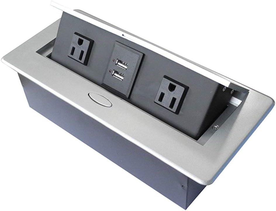 Damped Pop Up Multimedia Outlet Connection Box Desktop Socket with Power and USB Charger for Office Conference Room Desk (Zinc Aluminum)