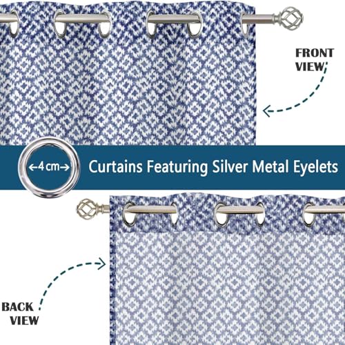 Cortinas Ikat Azul de 160 cm con Ojales para Ventana Baja en Dormitorio y Cocina Juego de 2 Paneles 5