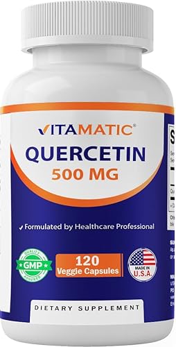 Vitamatic Quercetina 500 mg, 120 cápsulas vegetarianas (sin OMG, sin gluten, vegano) - Apoya la salud cardiovascular