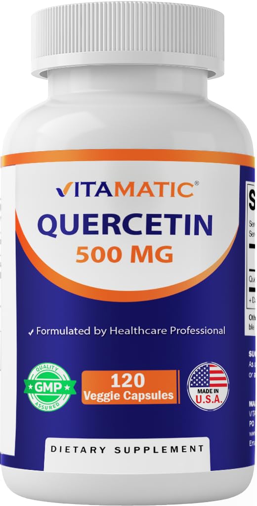 Quercetin 500 mg, 120 Vegetarian Capsules (Non-GMO, Gluten Free, Vegan) - Supports Cardiovascular Health, Helps Improve Anti-Inflammatory & Immune Response,