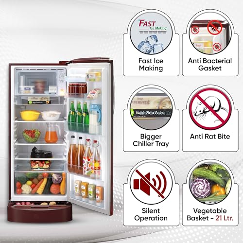 Image of LG 224 L 4 Star Direct-Cool Smart Inverter Compressor Single-Door Refrigerator (GL-D241ASCY, Scarlet Charm, Base stand with Drawer)