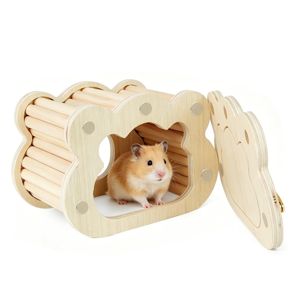 DONGKER Magnetic Small Animal Hideout,Wood Habitat House for Hamster