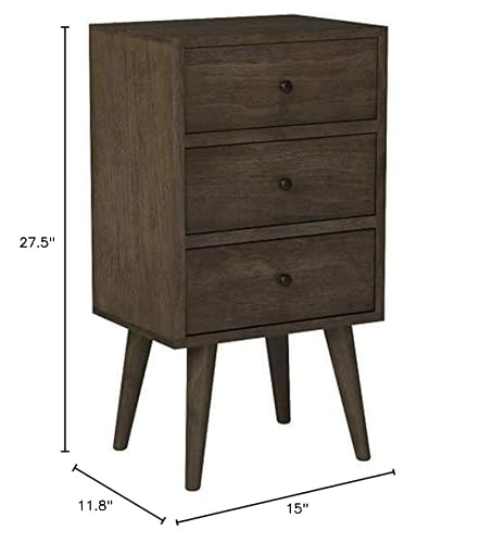 Decor Therapy Mid Century 3-Drawer Wood Side Table, Restoration Grey #TOP4