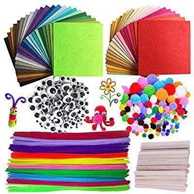 Wartoon Pipe Cleaners Crafts Set Pipe Cleaners Chenille Stem and Pompoms with Googly Wiggle Eyes and Craft Sticks Non-Woven Felt Fabric Sheets for Craft DIY Art Supplies 590 Pieces
