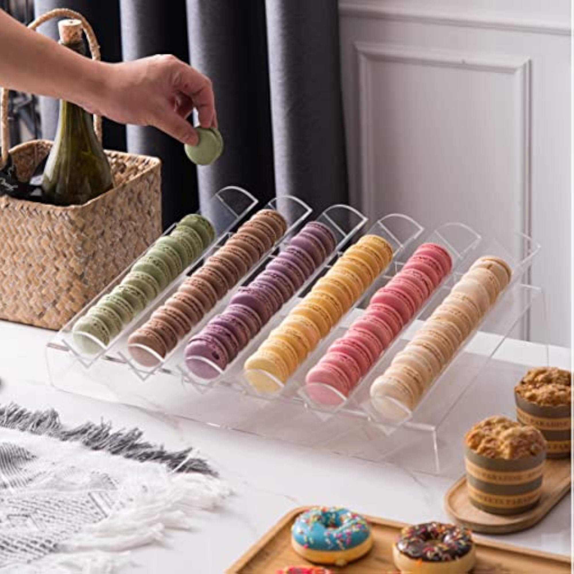 Acrylic Macaron Display Tray with 6 Inserts, Elegant Dessert Stand