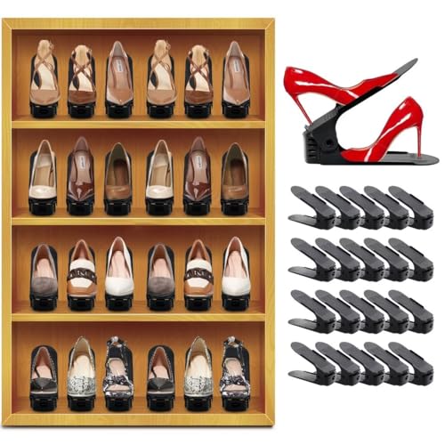 Shoe Organizer 20 Pack - Shoe Stackers, Space Savers 50%, 4 Levels Adjustable Rack, Black by Monlity - Used condition - US$19.97