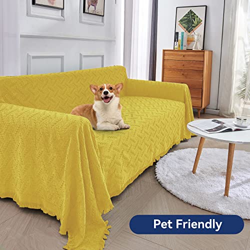 Homerilla Cotton Couch Cover Geometric Jacquard Sofa Cover Yellow Couch Covers For 2 Cushion Couch Sofa Sectional Couch Covers (71"X 102", Loveseat, Yellow) #TOP6