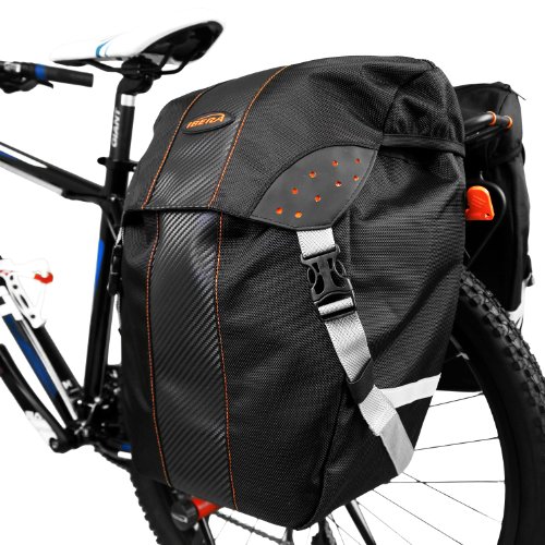 Ibera Bicycle Bag PakRak Clip-On Quick-Release All Weather Bike Panniers (Pair), Includes Rain Cover , Black - Thumbnail 2