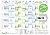 Hier ist alles drauf: Platz zum Notieren von Geburtstagen, Terminen, Urlaubsplanungen und sonstigen Ereignissen, alle Kalenderwochen, Arbeitstage pro Monat, Mondphasen, bundesweite Schulferien und Feiertage