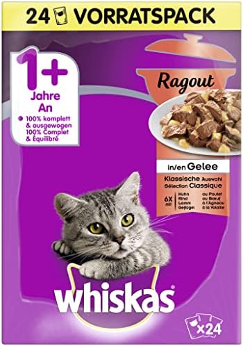 Whiskas 1 + karma dla kota Ragout  klasyczny wybór galaretki  wysokiej jakości mokra karma z ważnymi składnikami  2 x 24 torebki porcjowane po 85 g