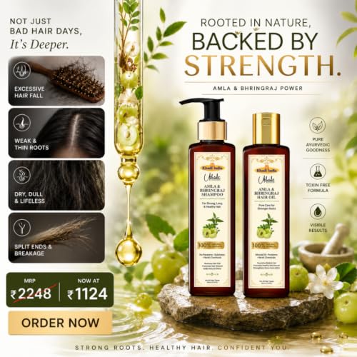Image of Khadi Utkrisht Premium Amla & Bhringraj Hair Shampoo and Hair Oil Combo | Herbal Ayurvedic Hair Growth & Hair Fall Control Kit | Nourishes Scalp, Strengthens Hair Roots, Reduces Breakage, Adds Shine | Suitable for All Hair Types- Pack of 2