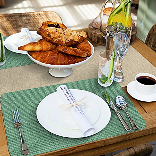 CounterArt Mint Green and Natural Basket Weave Design Reversible Easy Care Plastic Placemat Set of 4 Made in The USA - Thumbnail 7