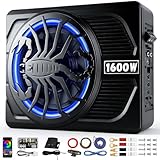 SUBPULSIX 1600W Slim Underseat Car Subwoofer and Amp Package, Powered Under Seat Subwoofer with Built-in Class D Amplifier, Subsonic Deep Bass, DSP Noise Reduction, Cast Aluminum, for Truck/SUV/Sedan