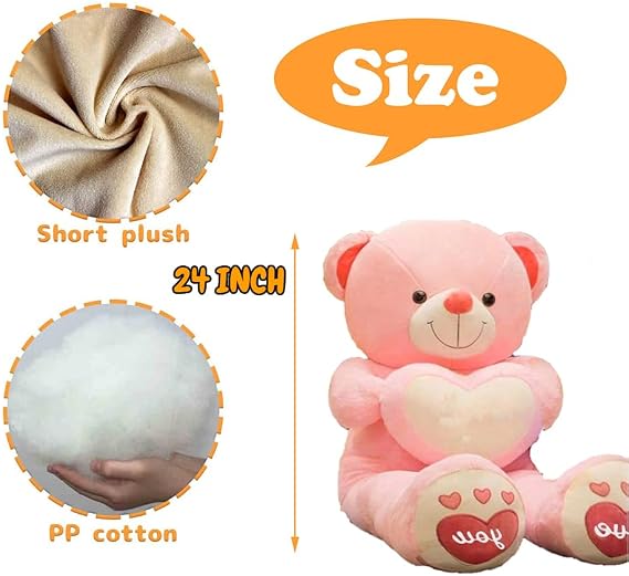 Personalized Gifts Giant Teddy Bear Stuffed Animal with Text + Photo, Big Teddy Bear with Heart for Girlfriend Boyfriend, for Christmas Valentines Day Birthday (24 inch-Text+Photo)