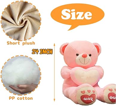 Personalized Gifts Giant Teddy Bear Stuffed Animal with Text + Photo, Big Teddy Bear with Heart for Girlfriend Boyfriend, for Christmas Valentines Day Birthday (24 inch-Text+Photo)