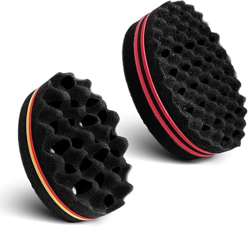 Two Sides with Big and Small Holes Twist Sponge, 2Pcs Two Sides Wave Twisting Foam Barber Curl Sponge, Two Side Big Holes Hair Twist Sponge Brushes for Women and Men