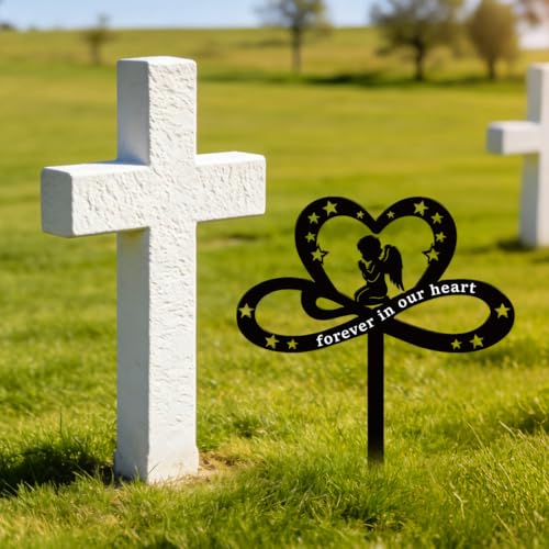 Riletese Grave Decorations for Cemetery - Angel Metal Grave Markers for Cemetery for Humans Forever in Our Hearts Memorial Stakes Remembrance Sympathy for Outdoors Garden Yard Plaque Funeral Gift by Riletese - Used condition - Image 7