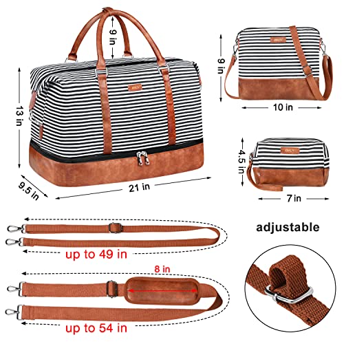 IBFUN Weekender Bags for Women, 21" Weekender Travel Bag, Travel Duffle Bag with Shoe Compartment Carry on Overnight Duffel Bag for Weekend Travel Business Trip, 3PCS by IBFUN - Used condition - Image 6
