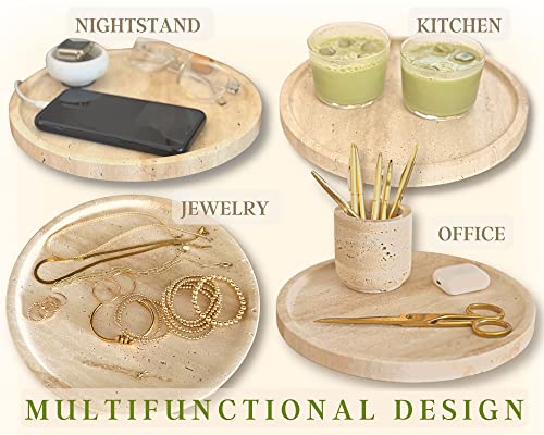 Tastebytal Travertine Stone Round Tray - Natural Handcrafted Serving Platter, Home Decor, Coffee Table, Dining Room Table - Modern, Rustic, Versatile #TOP4