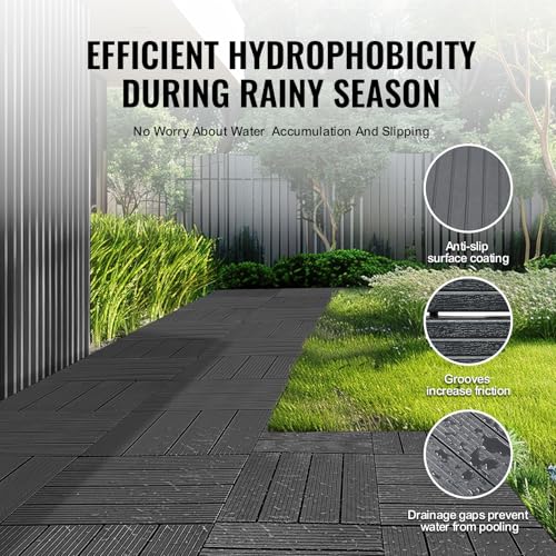 VEVOR Interlocking Deck Tiles, 10 Pack,12"x12" 10 sq. ft Plastic Waterproof Outdoor Flooring All Weather Use, Patio Floor Decking Covering Tiles for Porch Poolside Balcony Backyard, Dark Grey by VEVOR - Image 4