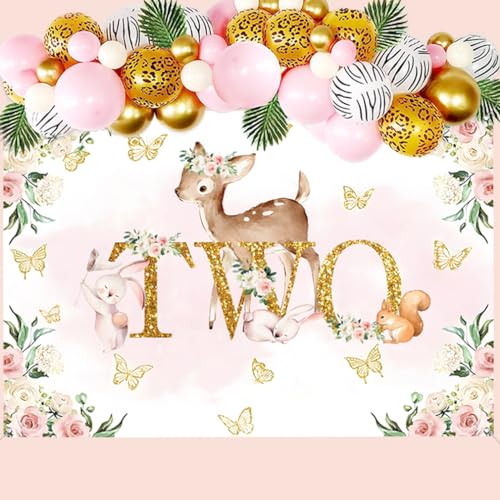 2nd Birthday Decorations for Girls Happy 2nd Birthday Backdrop Banner Party Happy 2 Years Old Fabric Sign Poster, Floral and Deer Background Second Birthday Party Supplies, 150x90cm by Tecreo - Image 5