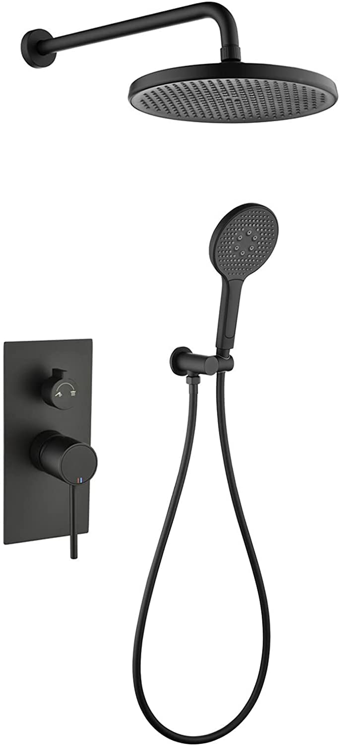 OZBMA Shower Set Rainfall System Concealed Faucet with 3 Modes Handheld Combo Round Head Set,Chrome (Black)