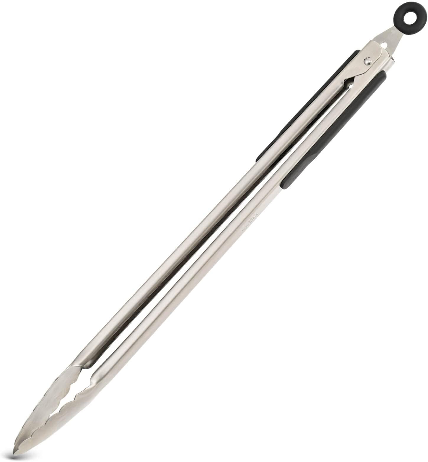 16" Long BBQ Tongs, Premium Stainless Steel Locking Metal Tongs With Non-slip Handle for Outdoor Grill, Barbecue, Cooking