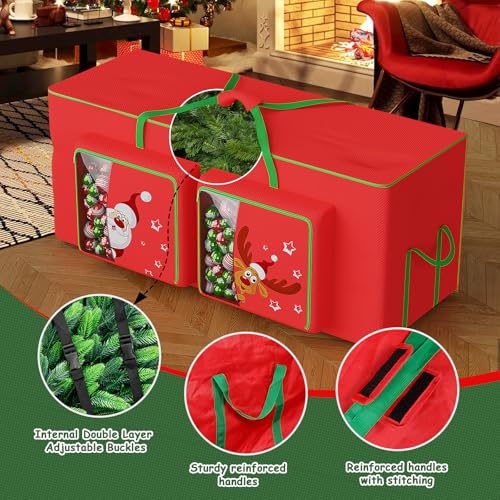 Alupssuc Christmas Tree Storage Bag Up to 9 ft Xmas Trees, Heavy Duty 600D Oxford Waterproof Fabric with Reinforced Handles & Dual Zipper and Two Extra Large Storage Containers for 9 Foot Tree, Red by Alupssuc - Image 3