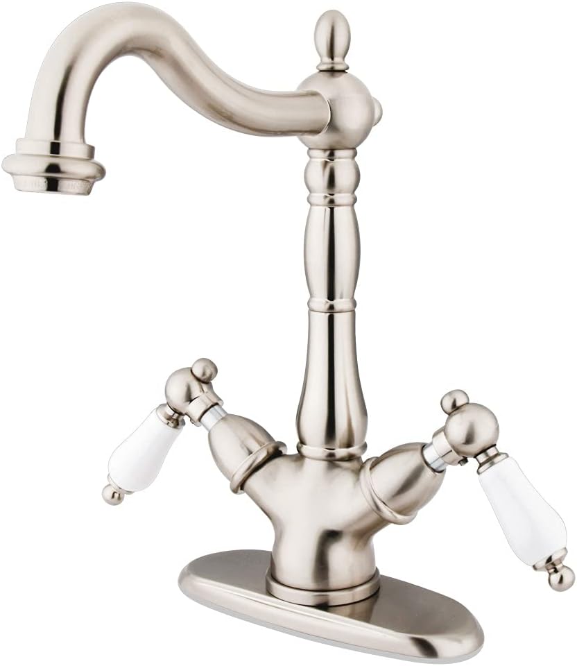 Kingston Brass KS1498PL Heritage 4" Plate Vessel Sink Faucet Without Pop-Up Rod, Brushed Nickel