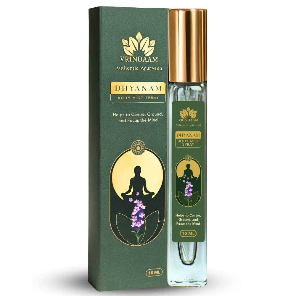 VRINDAAM Dhyanam Body Mist For Yoga & Daily Use | Promotes Relaxation, Stress Relief & Improves Focus | Fresh-Musky Scent | Ayurvedic, Chemical-free & Long Lasting - 10ML-picture-16