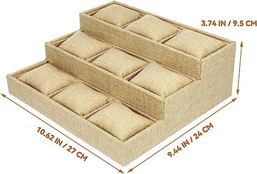 Image of 9 Pillow Watch /Bangle Step Jute Jewellry Drawer Organizer Tray Stackable Jewelry Tray Gold