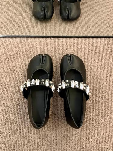 ZQW Cute Tabi Shoes Split Toe Mary Jane Ballet Flats Sparkly Rhinestone Strap Comfortable Ballerinas for Women Casual Dressy3