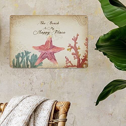 Nautical Vintage Ocean Starfish Metal Tin Sign Wall Plaque Seaside Whale Vintage Home Decorative Signs The Beach Is Calling Aluminum Art Signs For Living Room Kitchen Front Porch 12X18In #TOP1