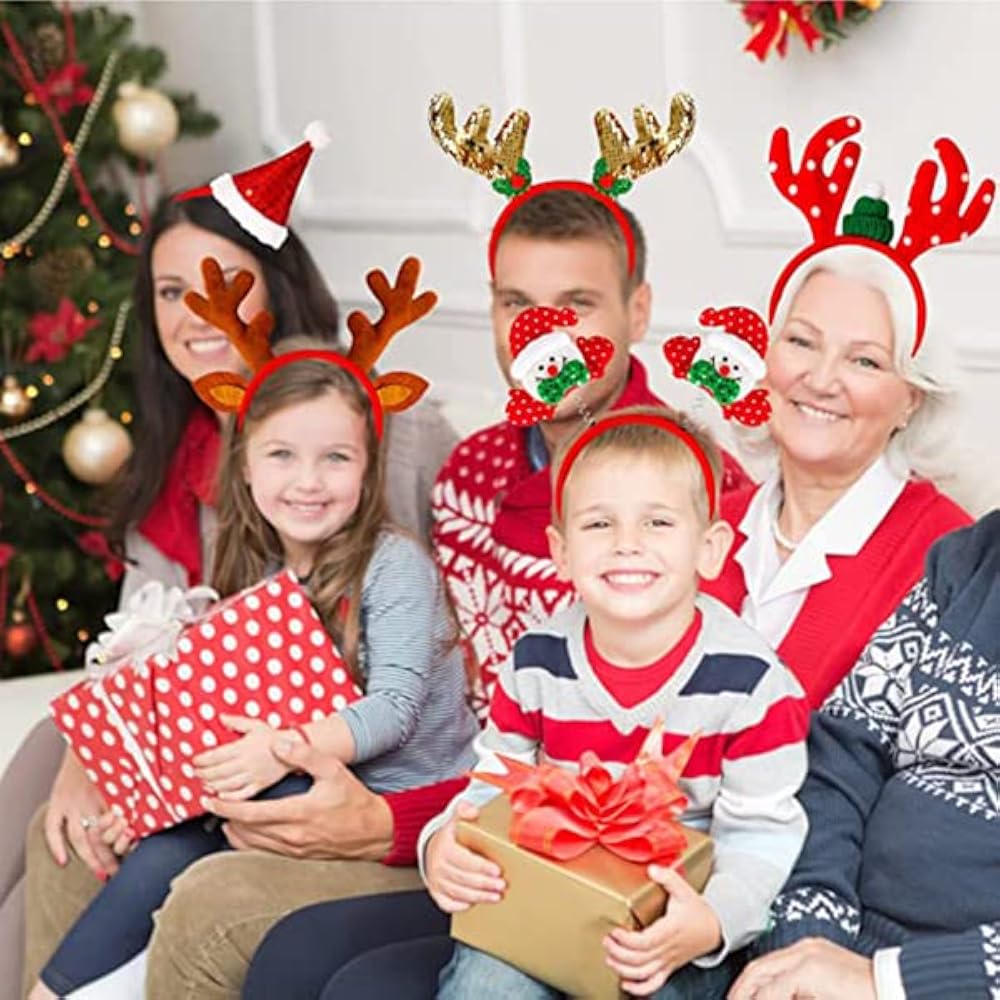 Shalwinn Bandeau de noël, Bandeaux de noël à thème,6 Pièces Accessoires de Cheveux de Noël pour Filles, De Noël Bandeau Fleur Antlers Bandeau, Noël