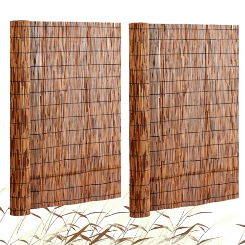 VEVOR Valla de Caña Natural 5x1,2 m Cortina de Caña para Balcón 2 Piezas Rollo de Valla de Caña para Patio al Aire Libre Valla Pantalla de Caña Natural Decorativa para Privacidad, Jardín, Marrón