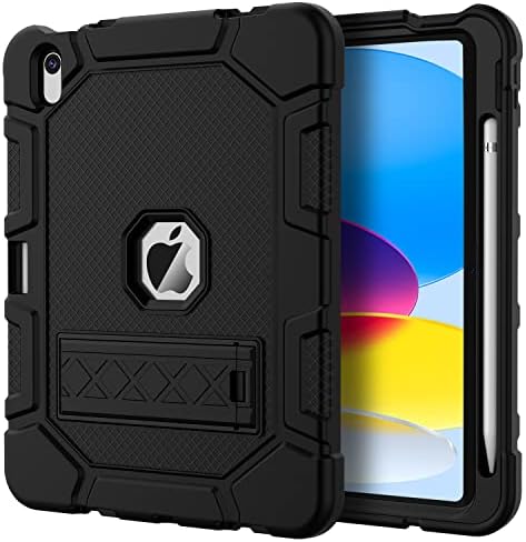 Azzsy Case for iPad A16 11th Generation 11 Inch 2025 / iPad 10th Generation 10.9 Inch 2022, [Built-in Pencil Holder] Heavy Duty Shockproof Rugged Protective Case, Black