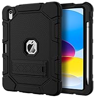 Azzsy Case for iPad (A16) 11th Generation 11 Inch 2025 / iPad 10th Generation 10.9 Inch 2022, [Built-in Pencil Holder] Heavy Duty Shockproof Rugged Protective Case, Black