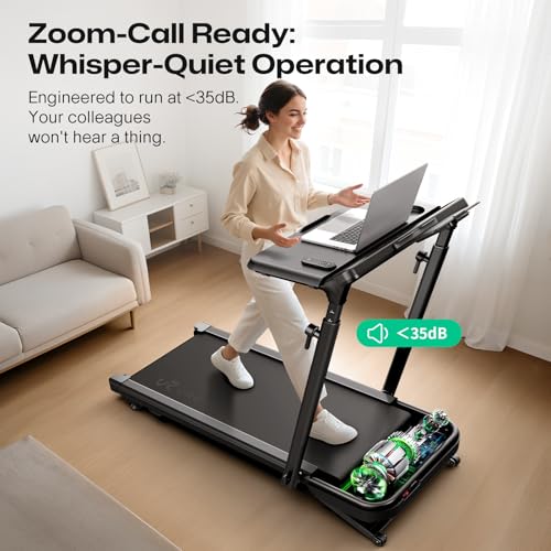Image of UREVO CyberPad Smart Walking Pad with 14% Auto Incline, Standing Desk Treadmill for Home, Quiet Brushless Motorized, Extended Walking Surface, LED Remote, Speed-Responsive Lighting, UREVO APP