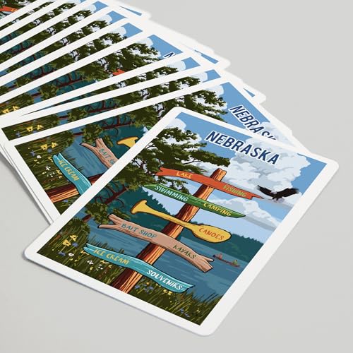 Lantern Press Nebraska, Signpost, Lake and Eagle, 52 Cartas miniatura 5