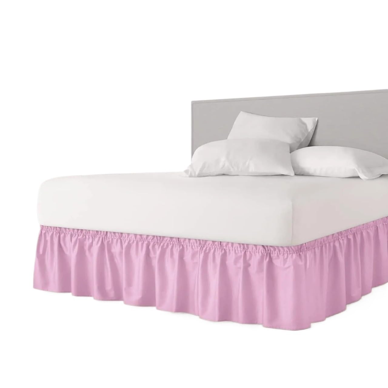 UDHSNJZG Bed Skirt Thicken Wrap Around Dust Ruffle Bed Skirt- Easy Fit Strap Pleated Wrinkle Free, Machine Wash(Pink,200x200x38cm)